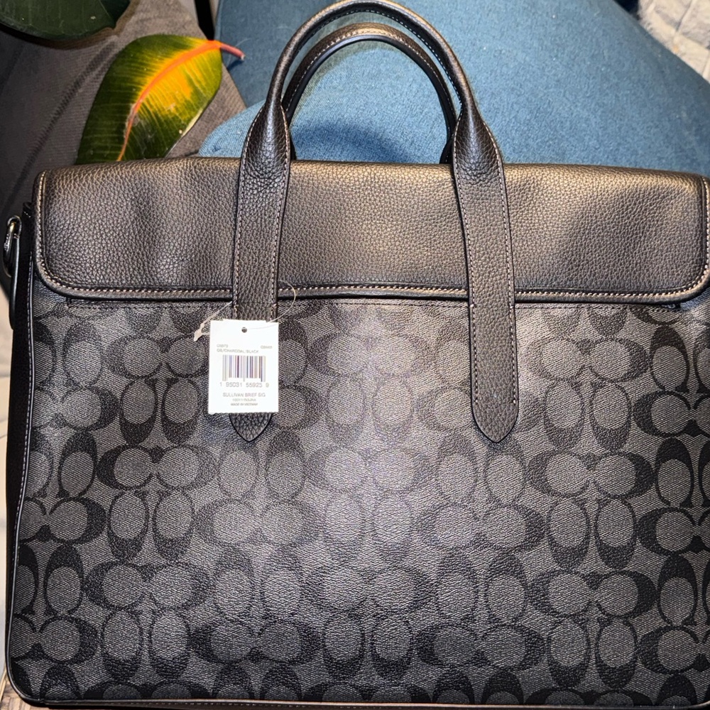 Coach Sullivan Briefcase signature canvas C9873 Charcoal Black laptop bag NWT